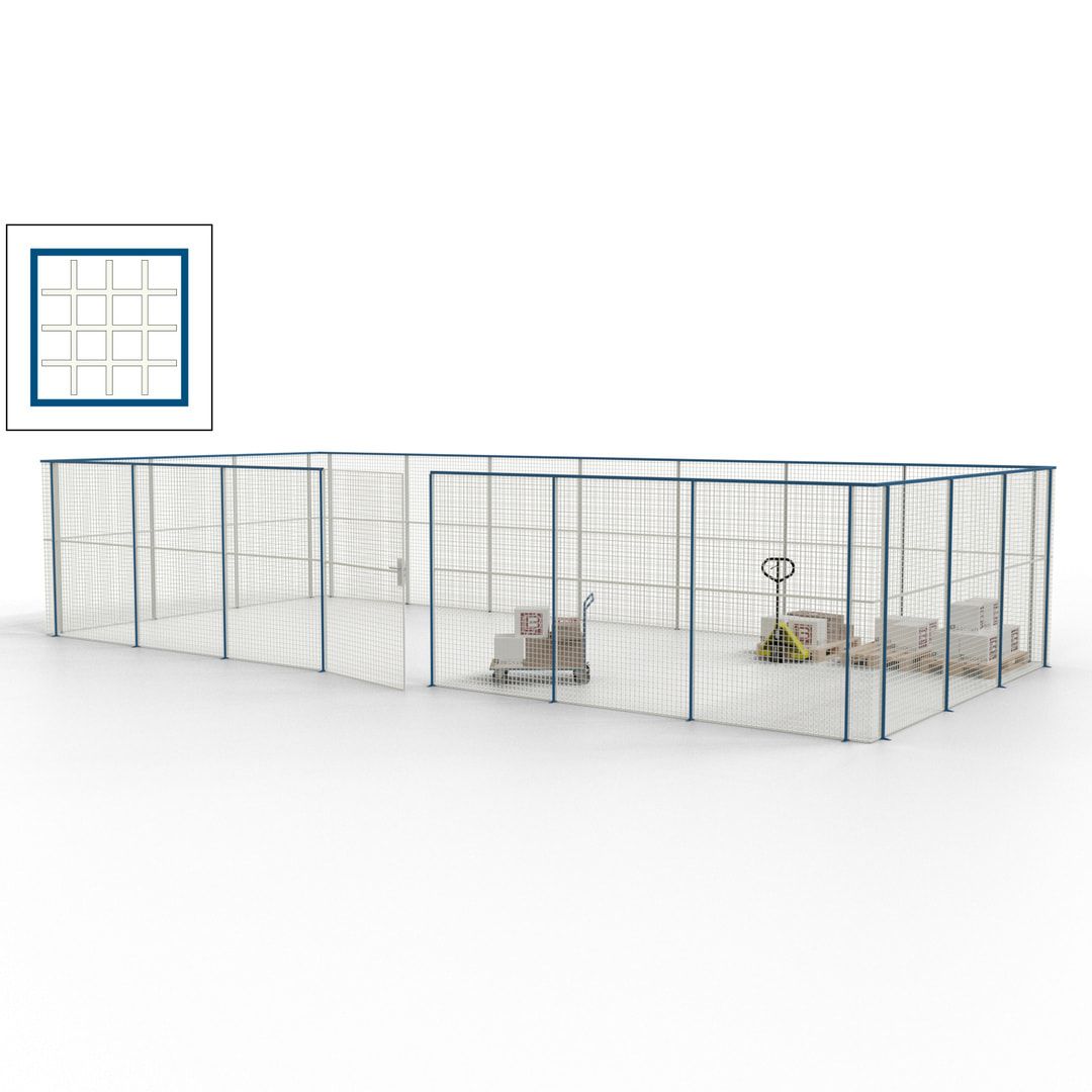 Hallentrennwand - Flügeltür, Gitter - 19 Gitterwände - 2.200 x 10.900 x 4.900 mm (HxBxT) - Perlweiß/reinorange