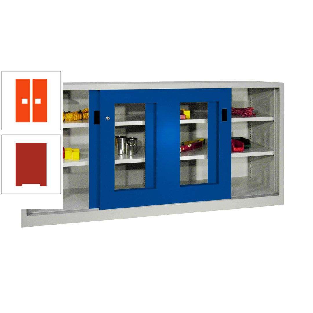 Schiebetürenschrank - Sichtfenstertüren - 1.000x2.000x400 mm (HxBxT) - 4 Böden, gepulvert - Zylinderschloss - anthrazitgrau