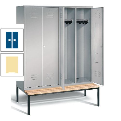 Doppel-Spindschrank, Buche Sitzbank untergebaut, 4 Abteile a 400 mm, Korpus lichtgrau, Tür anthrazitgrau, 2.090 x 1.590 x 815 mm (HxBxT)