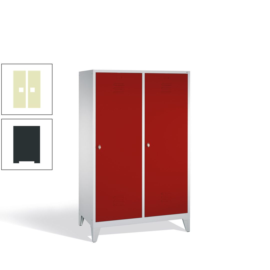 Doppel-Spind mit 2 Großtüren, Garderobenschrank mit Füßen, 4 Abteile a 300 mm, Korpus anthrazitgrau, Tür anthrazitgrau, 1.850 x 1.190 x 500 mm (HxBxT)