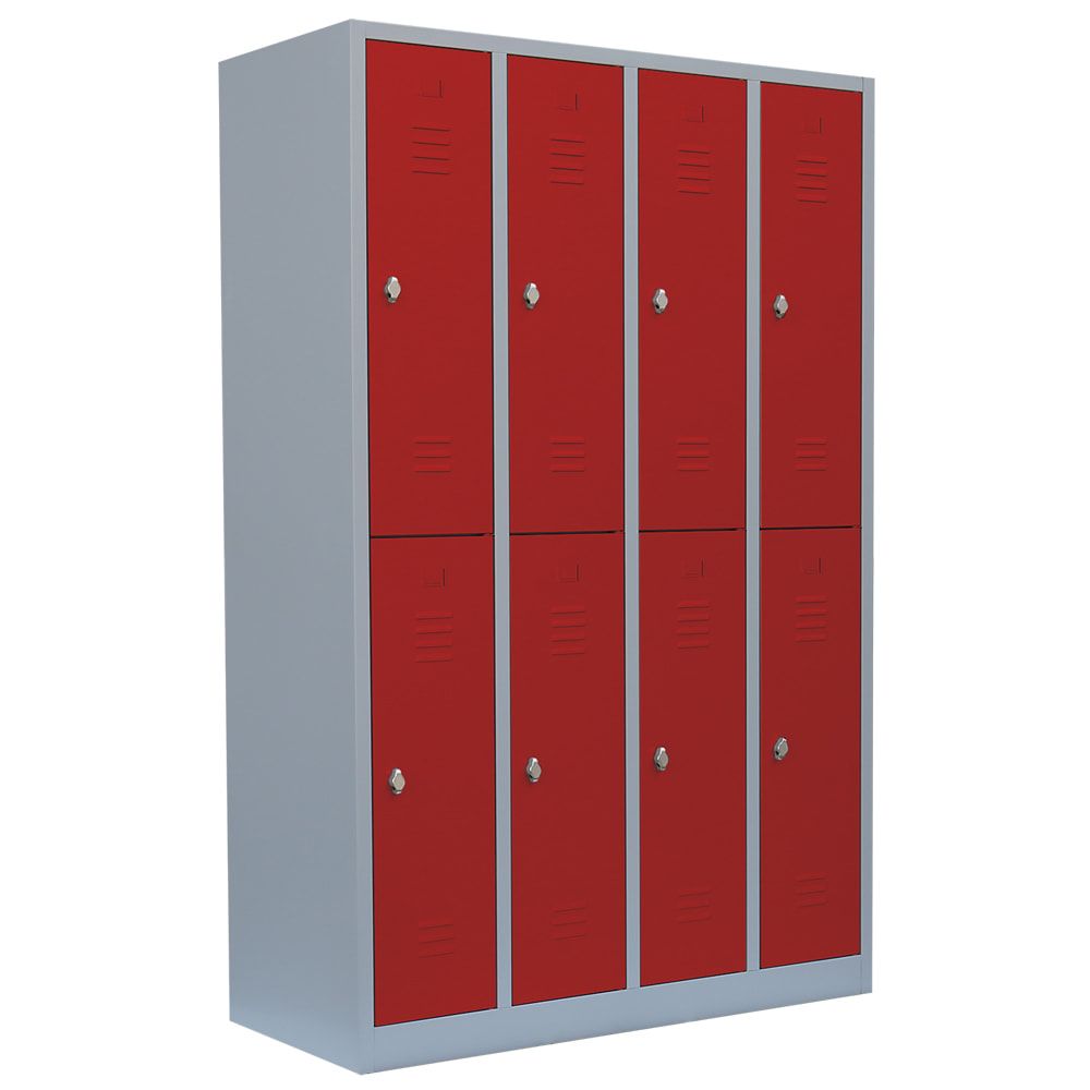 Garderobenschrank, Doppelstockspind, 4 Abteile, 8 Fächer, 1.800 x 1.170 x 500 mm (HxBxT), Stahl, Drehriegel, Korpus: lichtgrau, Front: anthrazitgrau