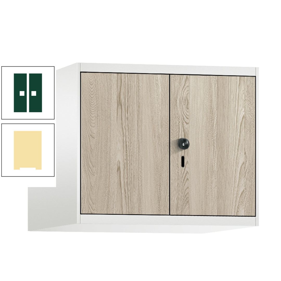 Aufsatzschrank, Schrankaufsatz, Türen paarweise, 2 Fächer a 300 mm, Farbe Pastellgelb, Tür anthrazitgrau , 500 x 600 x 500 mm (HxBxT)