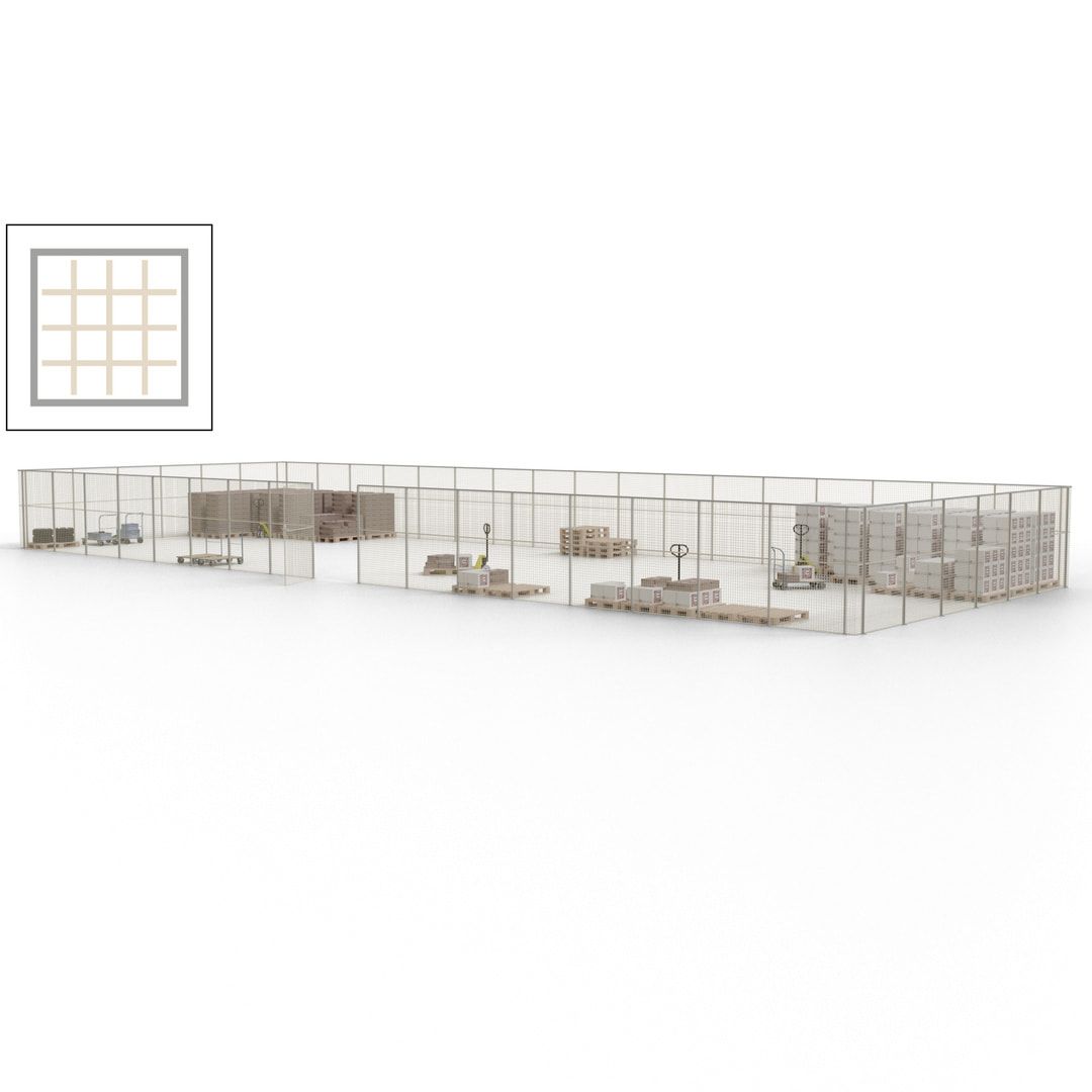 Maschinen Schutzgitter - Hallentrennwand - Sicherheitszaun - Tür - 69 m - 2.200 x 19.900 x 15.400 mm (HxBxT) - enzianblau