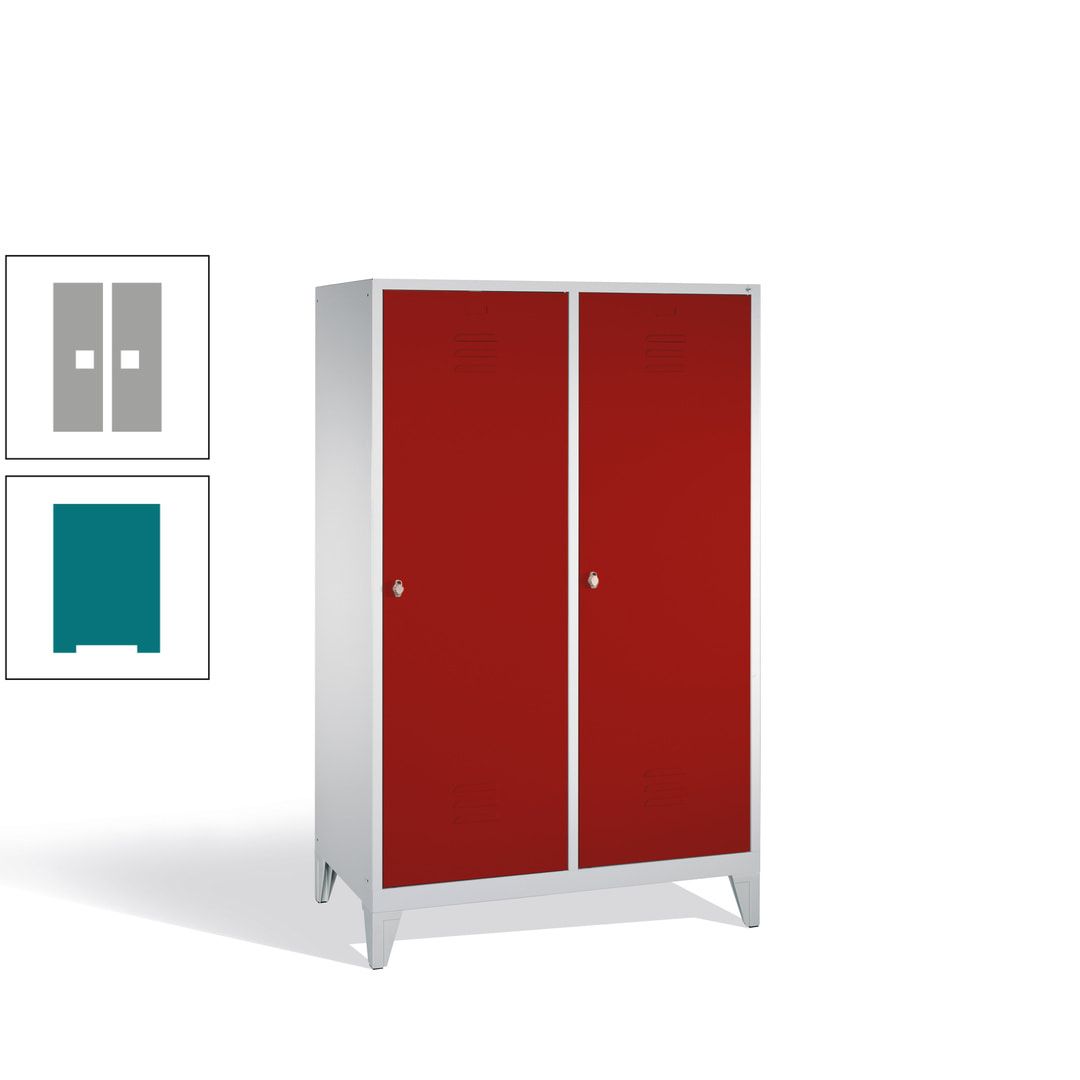 Doppel-Spind mit 2 Großtüren, Garderobenschrank mit Füßen, 4 Abteile a 300 mm, Korpus anthrazitgrau, Tür anthrazitgrau, 1.850 x 1.190 x 500 mm (HxBxT)