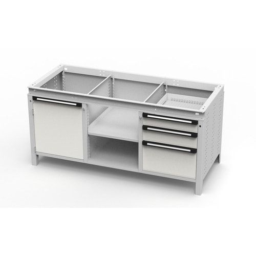 OTTOKIND Werkbank - bündige Arbeitsplatte - 850 x 1.695 x 750 mm (HxBxT) - 3 Schubladen - 1 Schrank - 2 Ablageböden - lichtgrau / anthrazitgrau