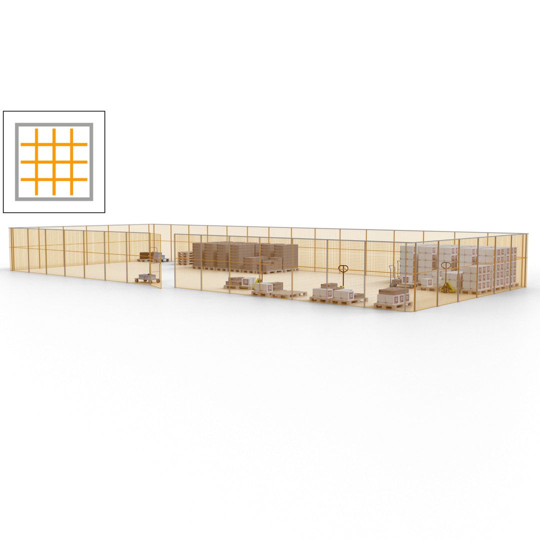 Maschinen Schutzgitter - Hallentrennwand - Sicherheitszaun - Tür - 63 m - 2.200 x 22.900 x 9.400 mm (HxBxT) - enzianblau