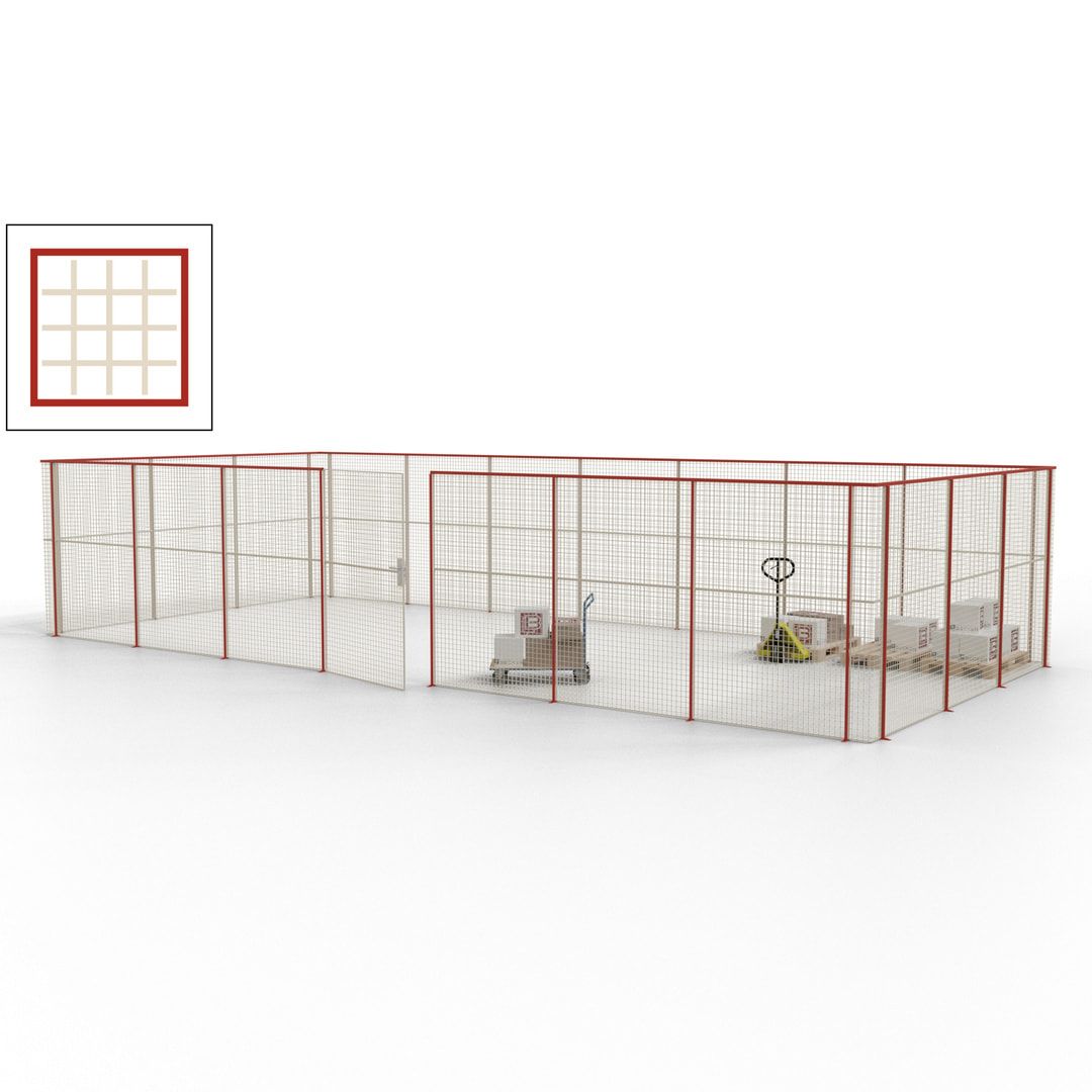 Hallentrennwand - Flügeltür, Gitter - 19 Gitterwände - 2.200 x 10.900 x 4.900 mm (HxBxT) - Perlweiß/reinorange