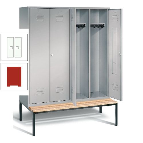 Doppel-Spindschrank, Buche Sitzbank untergebaut, 4 Abteile a 400 mm, Korpus lichtgrau, Tür anthrazitgrau, 2.090 x 1.590 x 815 mm (HxBxT)