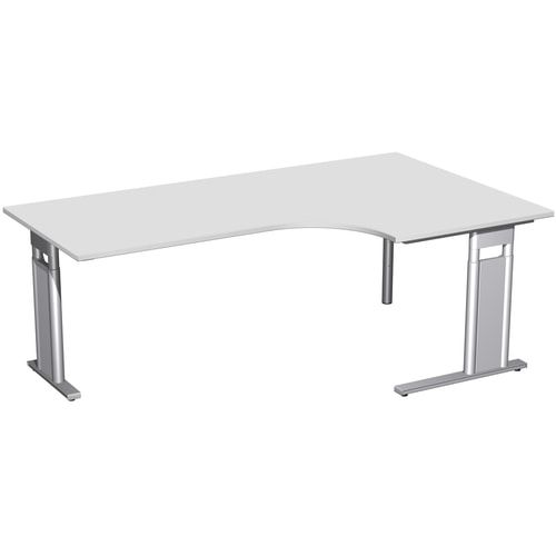 Eckschreibtisch, Eckteil 800 mm, rechts, Füße einseitig verkürzt, C-Fuß Pro, höhenverstellbar, 680-820 x 1.600 x 1.200 mm (HxBxT), Dekor Ahorn