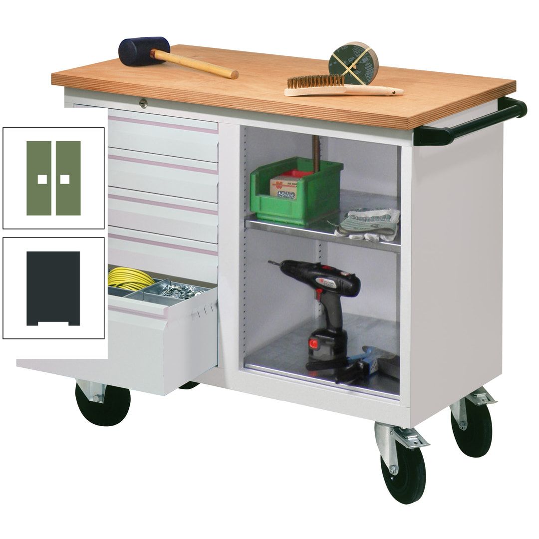 Mobile Werkbank - Werkstattwagen - 915 x 1.090 x 600 mm - 5 Schubladen und Ablagefach - anthrazitgrau
