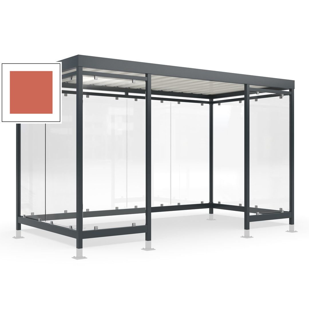 Raucherunterstand für 12-13 Personen, Bushaltestelle, mit Überpflasterung, 2.440 x 4.195 x 2.165 mm (HxBxT), 10 Wände, Achatgrau