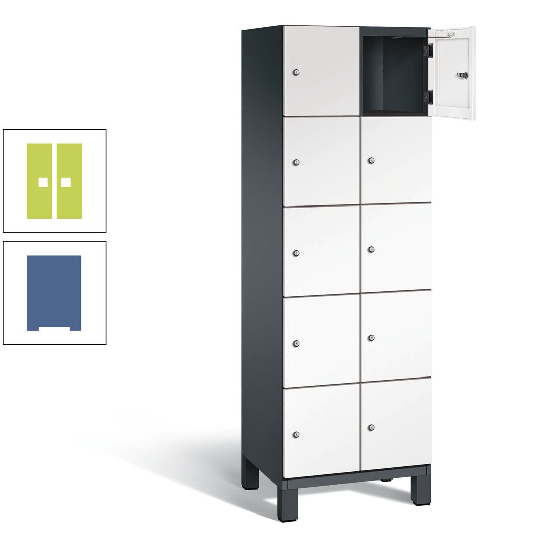 Fächerschrank, Stahlschrank, 10 Fächer, Türöffnungsbegrenzer, Füße, 1.980 x 600 x 525 mm (HxBxT), Korpus anthrazitgrau, Front anthrazitgrau