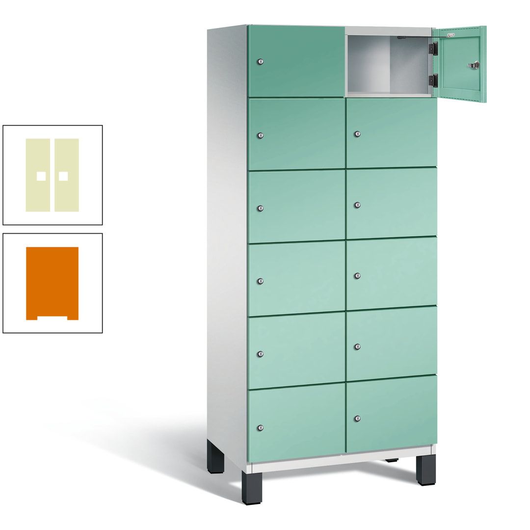 Fächerschrank, Stahlschrank, 12 Fächer, Türöffnungsbegrenzer, Füße, 1.980 x 800 x 525 mm (HxBxT), Korpus anthrazitgrau, Front anthrazitgrau