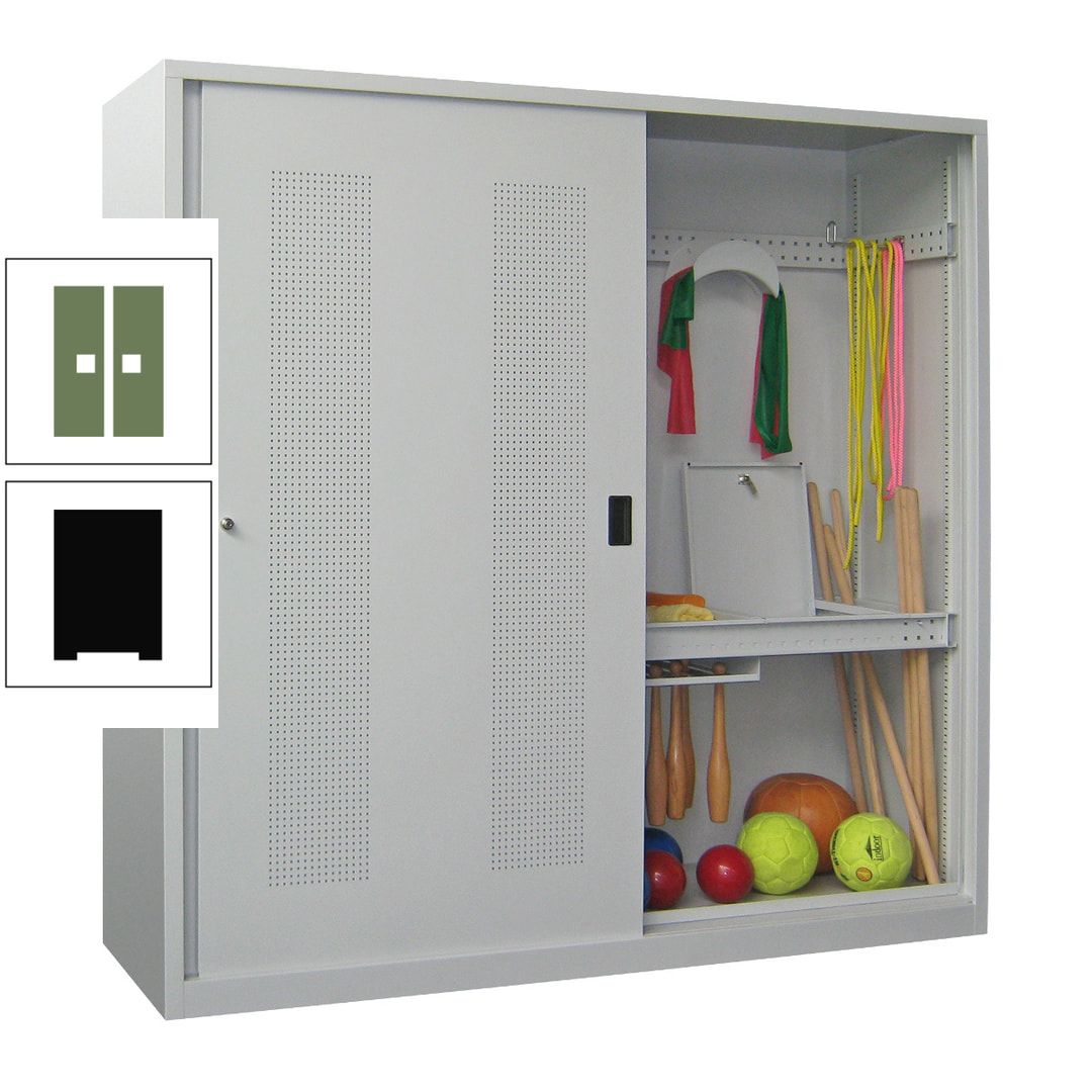 Ballschrank - Schiebetüren mit Lochfeld - Trennwand - 1.950x2.000x600 mm (HxBxT) - anthrazitgrau