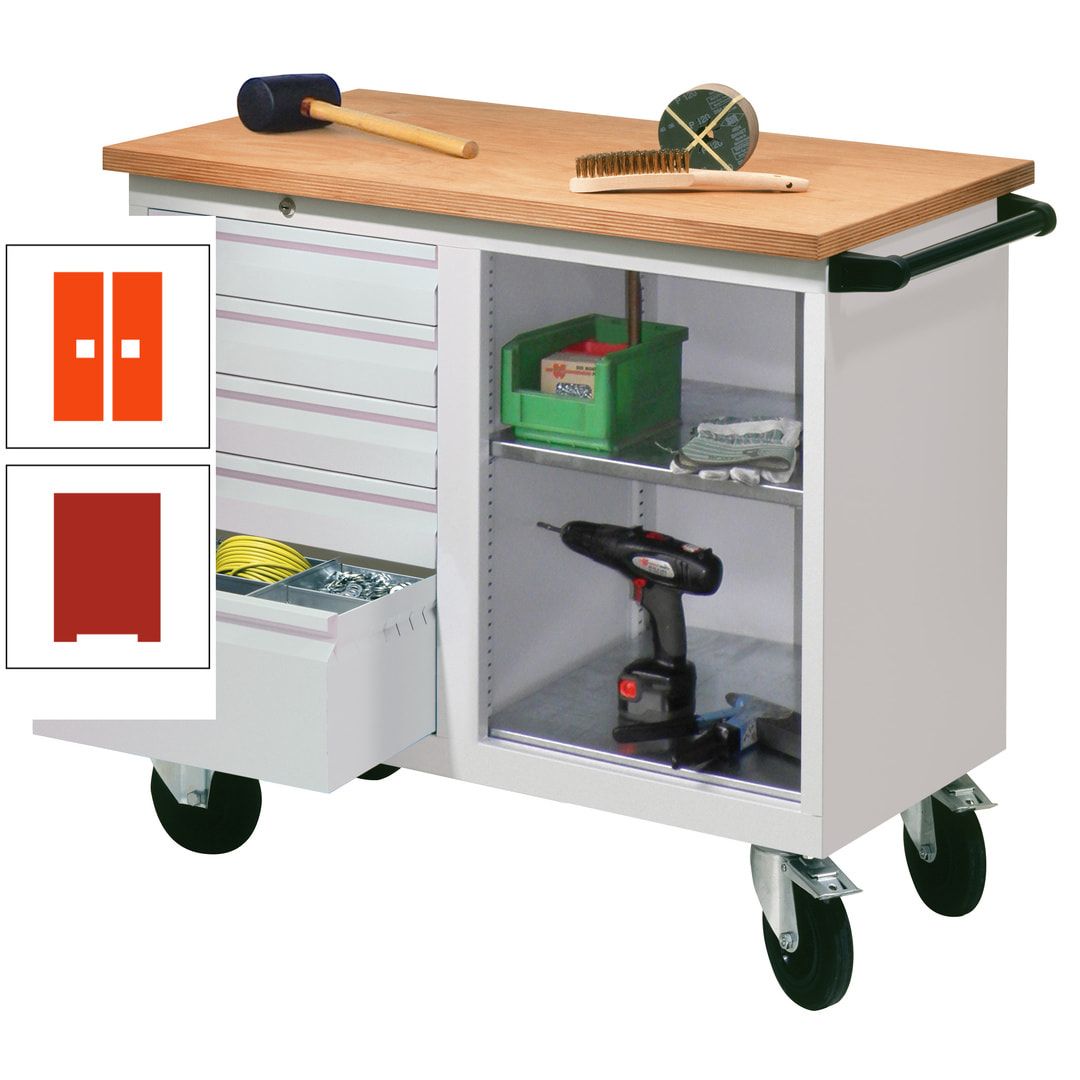 Mobile Werkbank - Werkstattwagen - 915 x 1.090 x 600 mm - 5 Schubladen und Ablagefach - anthrazitgrau