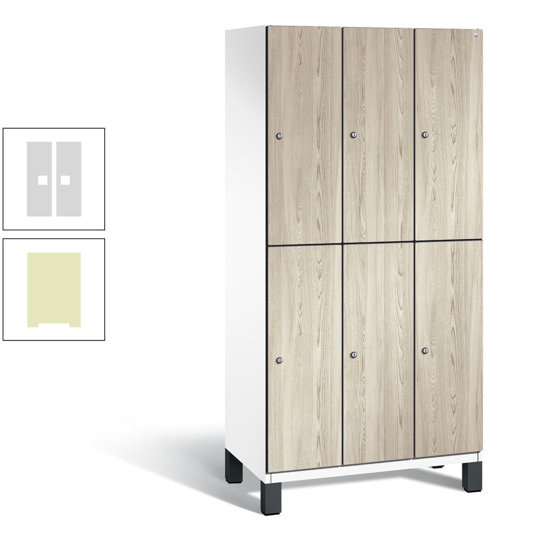 Fächerschrank, Garderobenschrank, mit Füßen, 3 Abteile, 1.980 x 900 x 525 mm (HxBxT), Korpus anthrazitgrau, Tür Donau-Ahorn