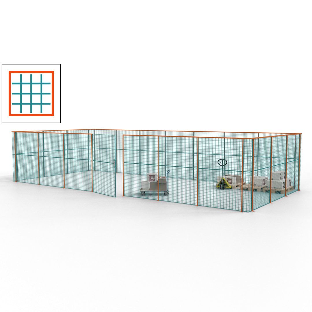 Hallentrennwand - Flügeltür, Gitter - 19 Gitterwände - 2.200 x 10.900 x 4.900 mm (HxBxT) - Perlweiß/reinorange