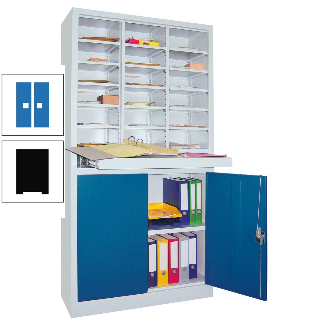 Aktenschrank - Büroschrank mit Sortierstation - 18 Fächer Ordnungsregal - Ausziehboden - 1.950 x 1.000 x 400 mm (HxBxT) - anthrazitgrau