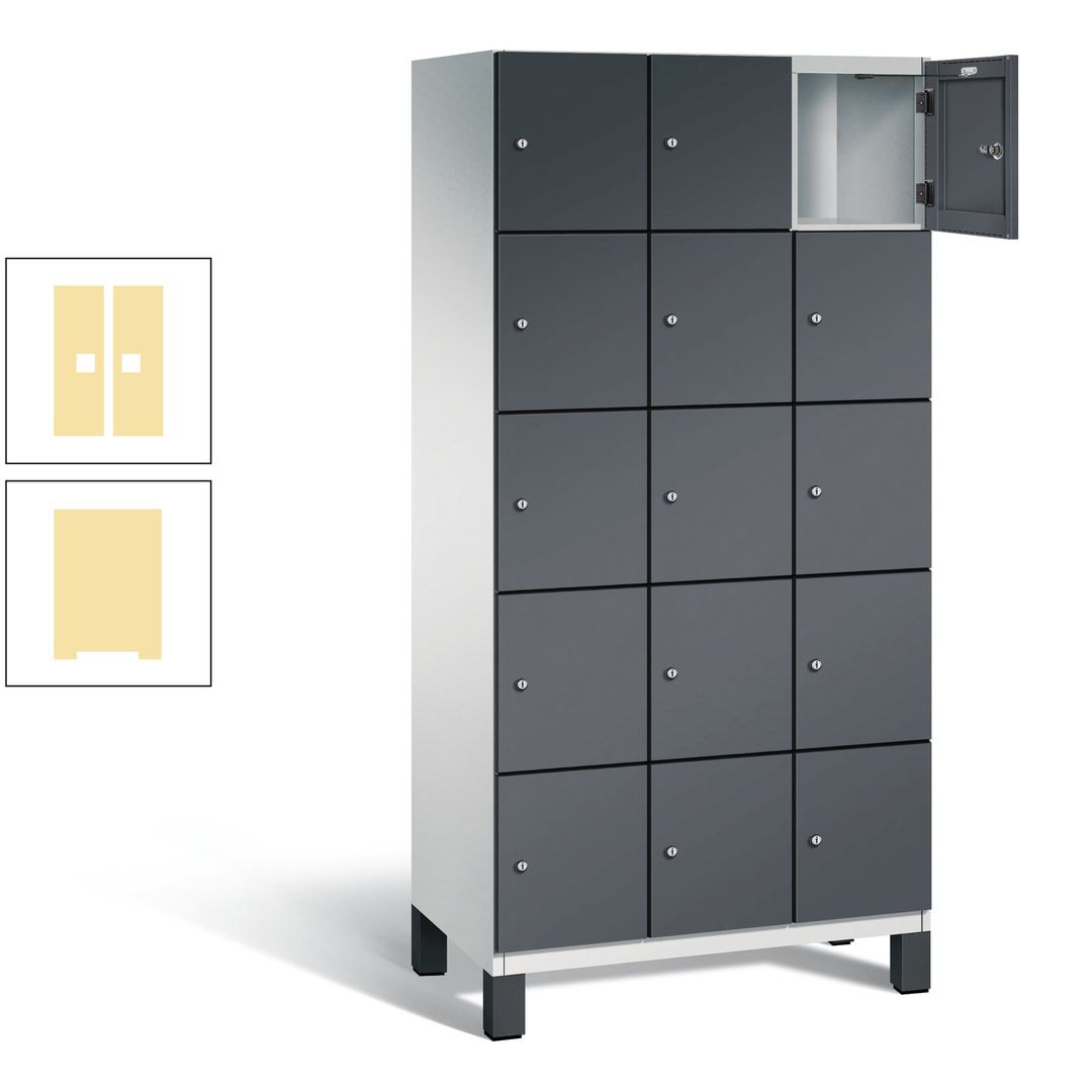 Fächerschrank, Stahlschrank, 15 Fächer, Türöffnungsbegrenzer, Füße, 1.980 x 900 x 525 mm (HxBxT), Korpus anthrazitgrau, Front anthrazitgrau
