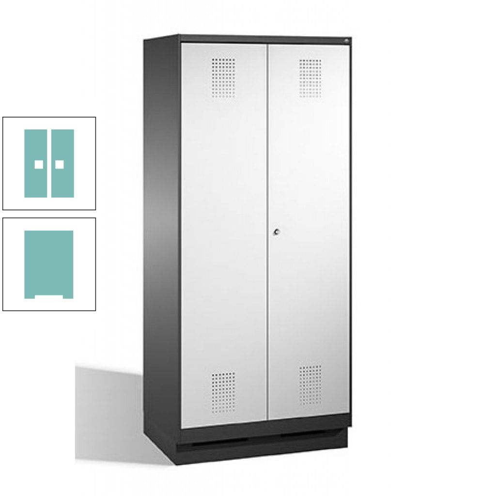 Doppel-Spind, Doppeltüren, Garderobenschrank mit Sockel, 2 Abteile a 400 mm, Korpus anthrazitgrau, Tür anthrazitgrau, 1.800 x 800 x 500 mm (HxBxT)