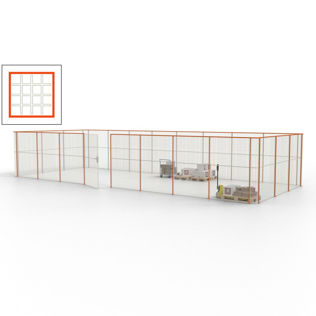 Maschinen Schutzgitter - Hallentrennwand - Sicherheitszaun - Tür - 33 m - 2.200 x 12.400 x 4.900 mm (HxBxT) - enzianblau