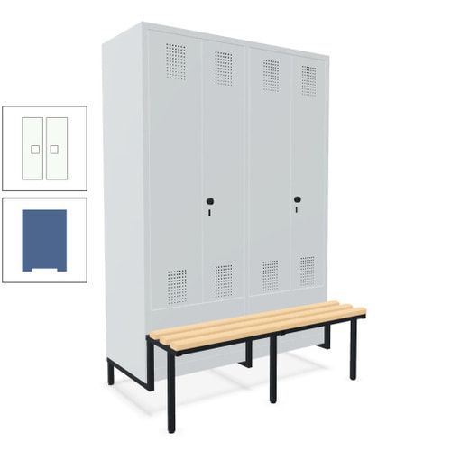 Doppel-Spind, Garderobenschrank, Buche Sitzbank integriert, 4 Abteile 300 mm, Korpus anthrazitgrau, Tür anthrazitgrau, 1.850 x 1.200 x 815 mm (HxBxT)