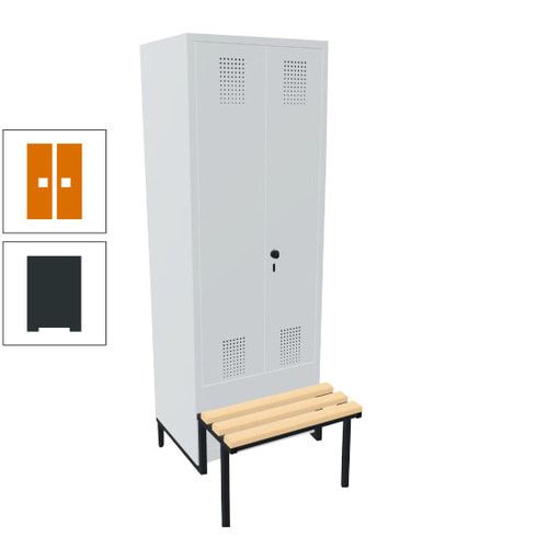 Doppel-Spind, Garderobenschrank, Buche Sitzbank integriert, 2 Abteile a 400 mm, Korpus anthrazitgrau, Tür anthrazitgrau, 1.850 x 800 x 815 mm (HxBxT)