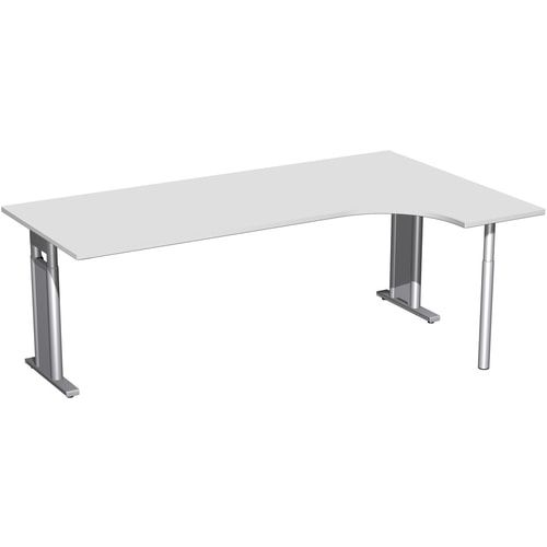 Eckschreibtisch, Ecke rechts, Füße einseitig verkürzt, C-Fuß Pro, höhenverstellbar, 680-820 x 1.600 x 1.200 mm (HxBxT), Dekor Ahorn