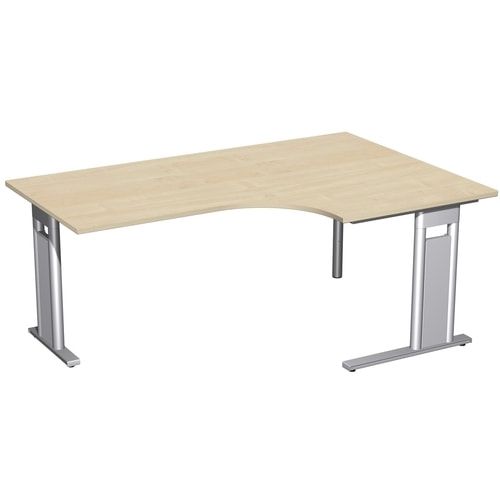 Eckschreibtisch, Eckteil 800 mm, Ecke rechts, Füße einseitig verkürzt, C-Fuß Pro, 720 x 1.600 x 1.200 mm (HxBxT), Gestell silber, Dekor Ahorn
