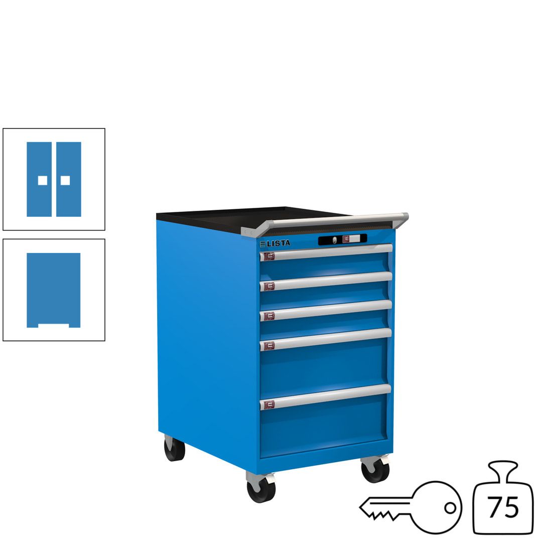 Lista Schubladenschrank - 14.397.010 - 990 x 564 x 725 mm (HxBxT) - 5 Schubladen - 75 kg - Key Lock - lichtblau (RAL 5012)