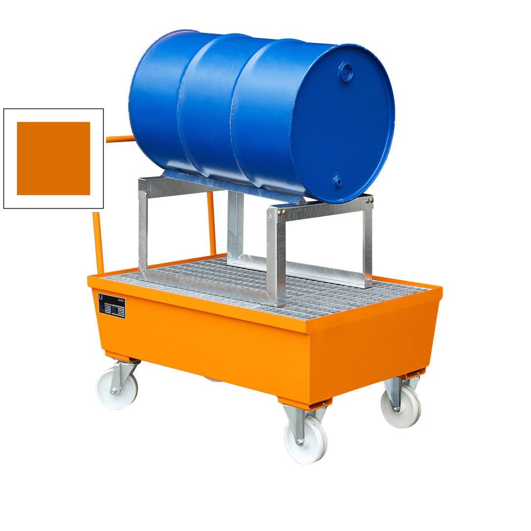BAUER Auffangwanne - 225 l Volumen - Rollen - Griff - Fassauflage - feuerrot