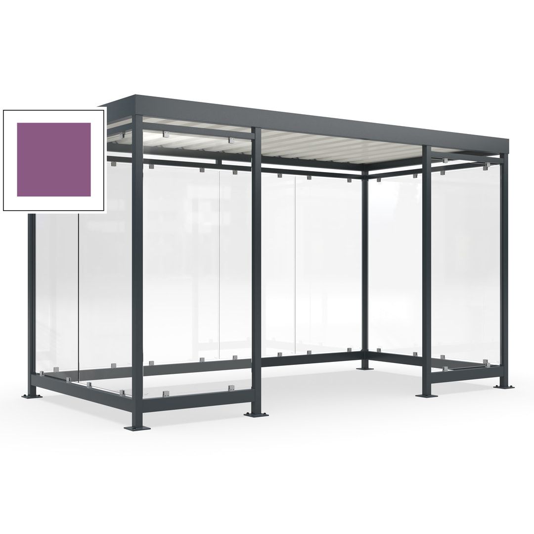Fahrgastunterstand, Raucherunterstand, fertig montiert, Aufdübeln, 12-13 Personen, 2.510 x 4.195 x 2.165 mm (HxBxT), 10 Wände, Achatgrau