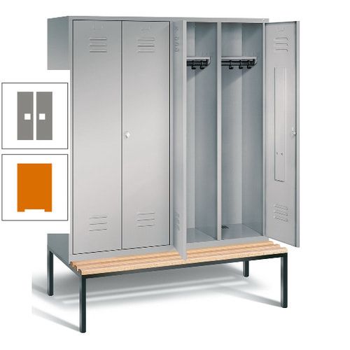 Doppel-Spindschrank, Buche Sitzbank untergebaut, 4 Abteile a 400 mm, Korpus lichtgrau, Tür anthrazitgrau, 2.090 x 1.590 x 815 mm (HxBxT)