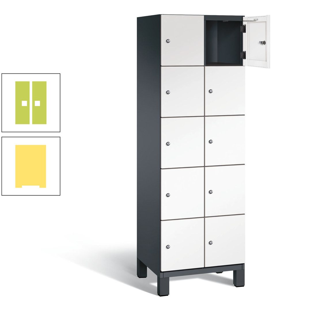 Fächerschrank, Stahlschrank, 10 Fächer, Türöffnungsbegrenzer, Füße, 1.980 x 600 x 525 mm (HxBxT), Korpus anthrazitgrau, Front anthrazitgrau