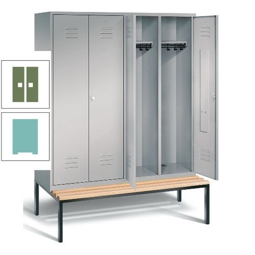 Doppel-Spindschrank, Buche Sitzbank untergebaut, 4 Abteile a 400 mm, Korpus lichtgrau, Tür anthrazitgrau, 2.090 x 1.590 x 815 mm (HxBxT)