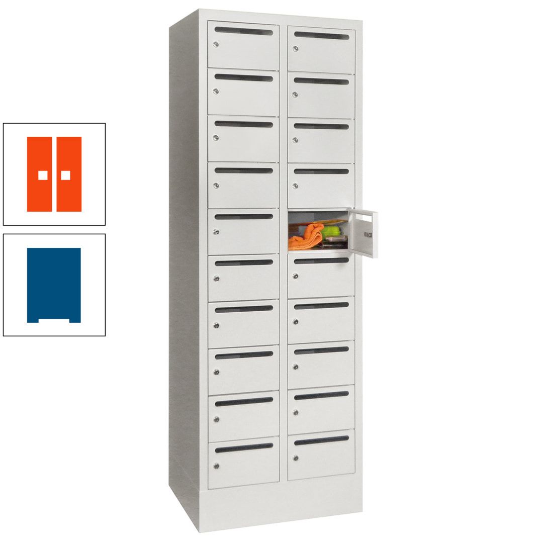 Postverteilerschrank, Schließfachschrank, 2 Abteile a 300 mm, 20 Fächer, 1.850 x 600 x 500 mm (HxBxT), Korpus anthrazitgrau, Front anthrazitgrau