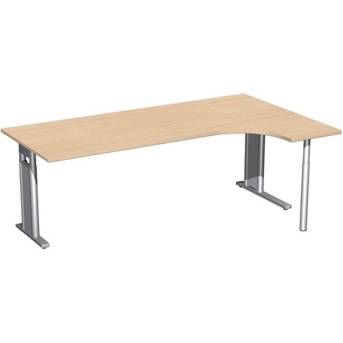 Eckschreibtisch, Ecke rechts, Füße einseitig verkürzt, C-Fuß Pro, höhenverstellbar, 680-820 x 1.600 x 1.200 mm (HxBxT), Dekor Ahorn