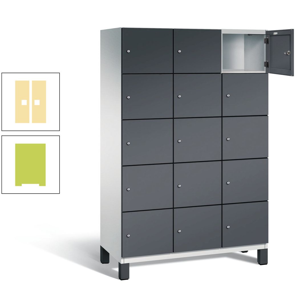 Fächerschrank, Stahlschrank, 15 Fächer, Türöffnungsbegrenzer, Füße, 1.980 x 1.200 x 525 mm (HxBxT), Korpus anthrazitgrau, Front anthrazitgrau