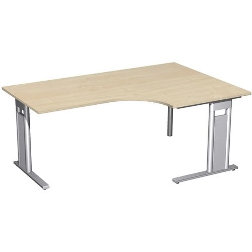 Eckschreibtisch, Eckteil 800 mm, Ecke rechts, Füße einseitig verkürzt, C-Fuß Pro, 720 x 1.600 x 1.200 mm (HxBxT), Gestell silber, Dekor Ahorn