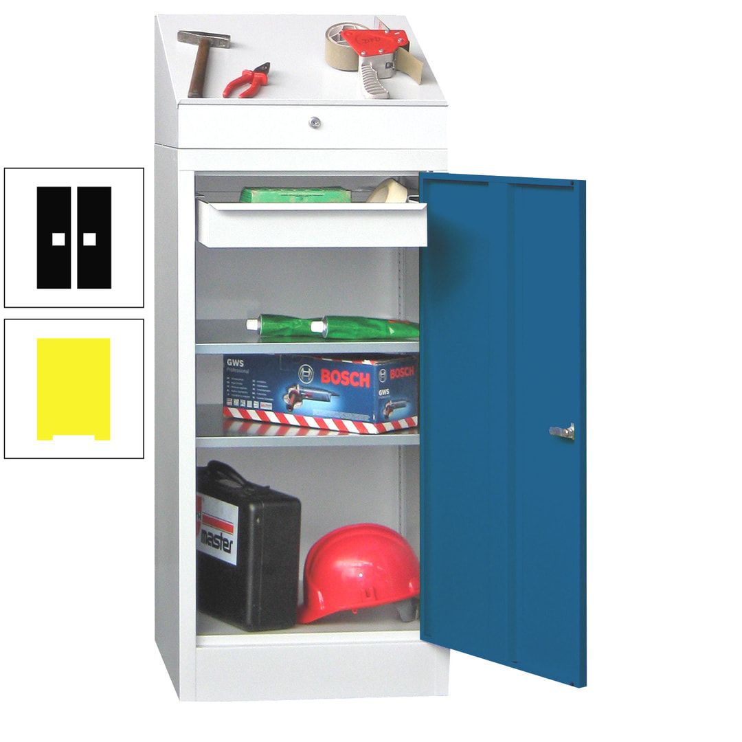 Stehpult mit Schrank - Vollblechtür - 1 Einlegeboden, 1 Ausziehboden, 1 Schublade - 1.270x500x500 mm (HxBxT) - anthrazitgrau