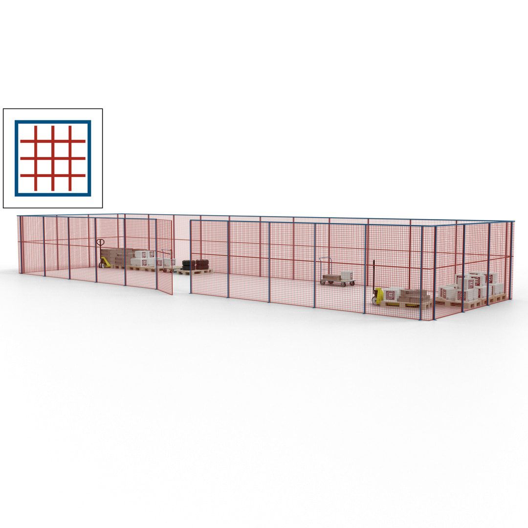 Maschinen Schutzgitter - Hallentrennwand - Sicherheitszaun - Tür - 42 m - 2.200 x 16.900 x 4.900 mm (HxBxT) - enzianblau