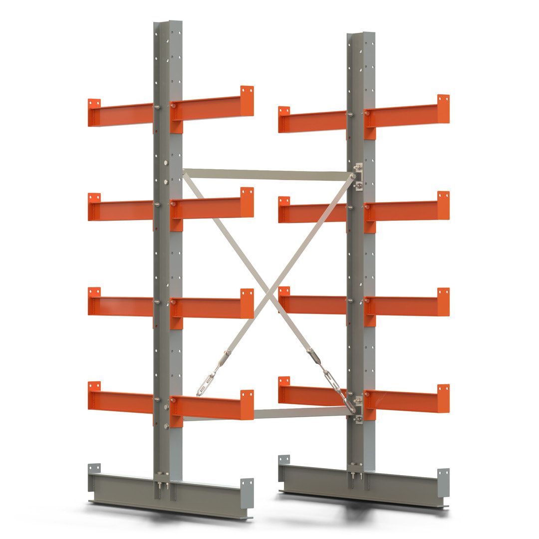 Doppelseitiges Kragarmregal, Anbauregal, 2.000 x 1.000 x 1.120 mm (HxBxT), Nutztiefe 500 mm, Kragarmlast 870 kg, KARL basic, silbergrau/reinorange