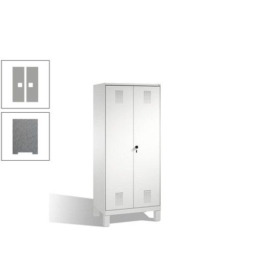 Doppel-Spind, Doppeltüren, Garderobenschrank mit Füßen, 2 Abteile a 400 mm, Korpus anthrazitgrau, Tür anthrazitgrau, 1.850 x 800 x 500 mm (HxBxT)