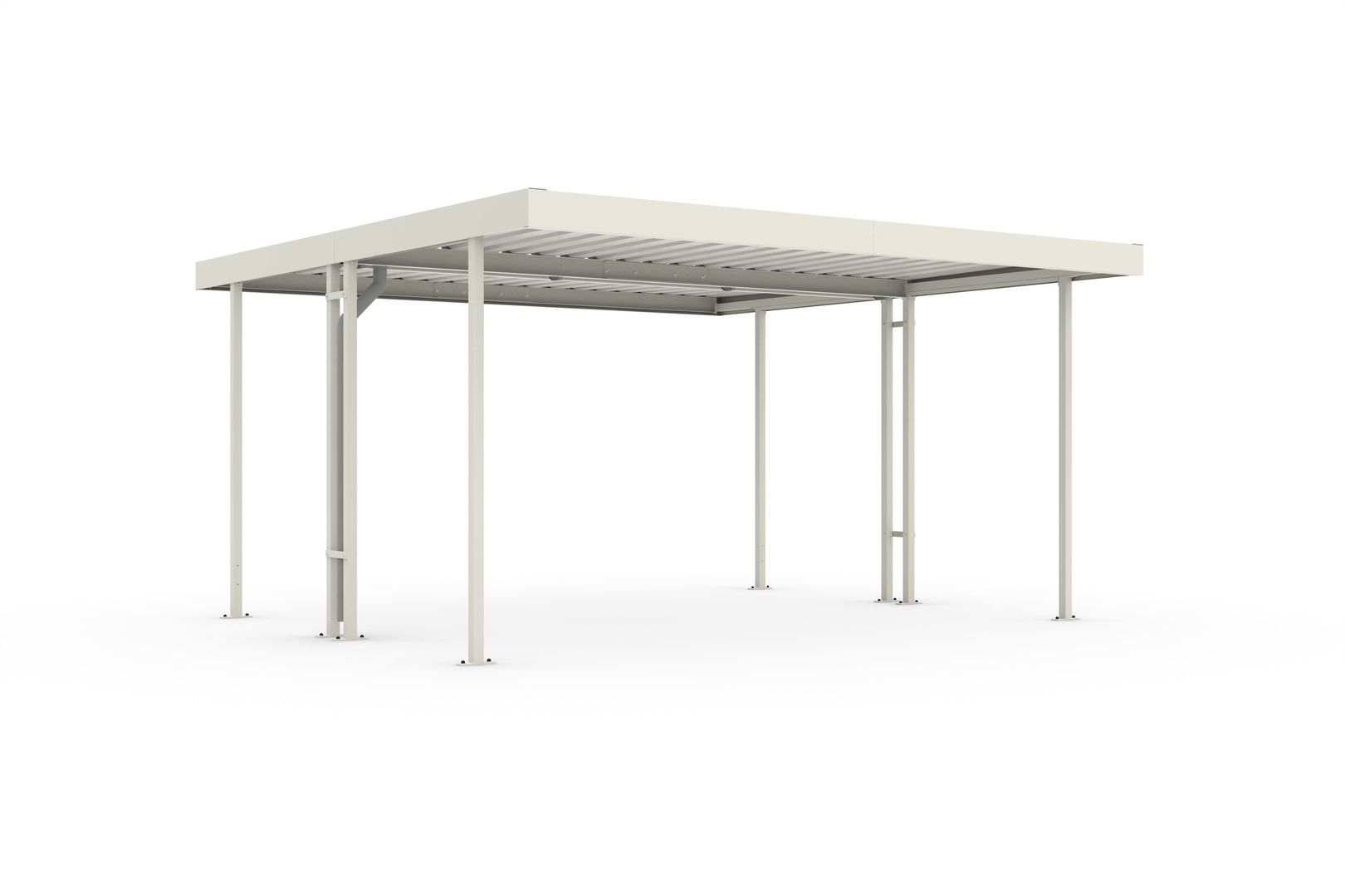 Unterstand doppelseitig, Überdachung, Flachdachsystem, Fahrradunterstand, Materialunterstand, grauweiß, erweiterbar, 2.360 x 4.300 x 4.400 mm (HxBxT)
