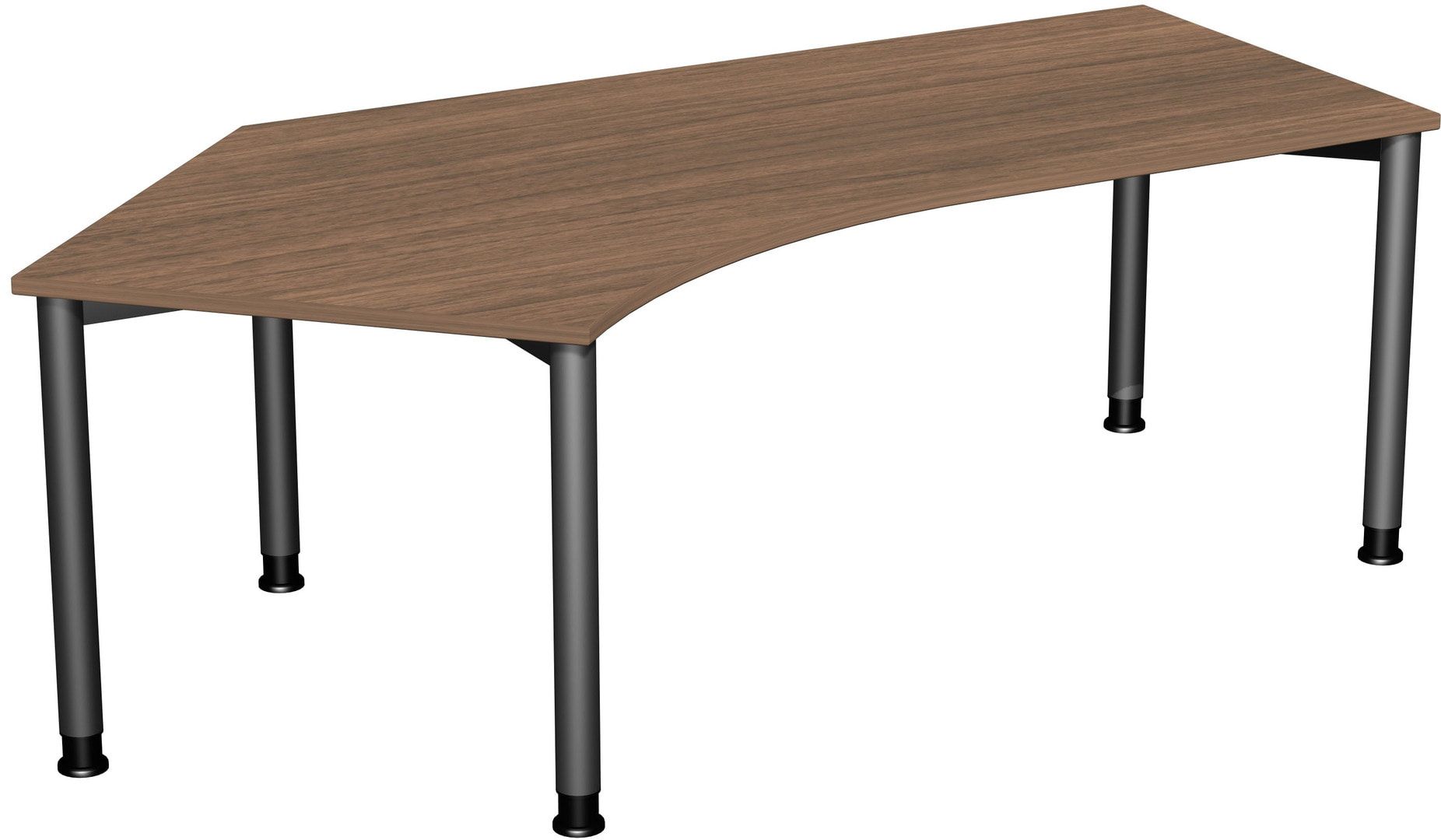 Schreibtisch, einseitig verkürzt, 4-Fuß Flex, Winkel links, höhenverstellbar, 680-800 x 2.166 x 1.130 mm (HxBxT), Gestell anthrazit, Dekor lichtgrau