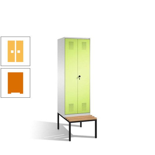 Doppel-Spind, Garderobenschrank, Buche Sitzbank untergebaut, 2 Abteile a 300 mm, Korpus anthrazitgrau, Tür anthrazitgrau, 2.090 x 600 x 815 mm (HxBxT)
