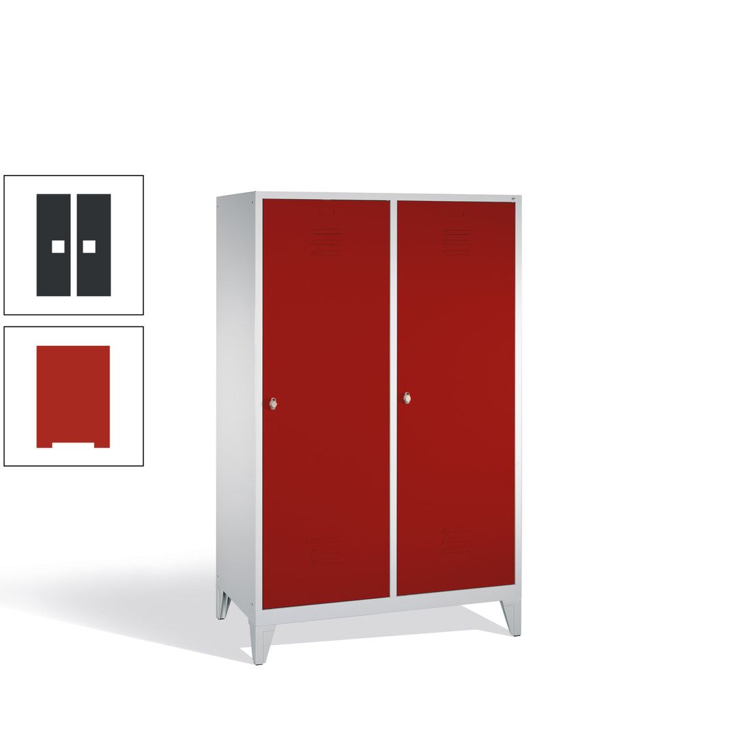Doppel-Spind mit 2 Großtüren, Garderobenschrank mit Füßen, 4 Abteile a 300 mm, Korpus anthrazitgrau, Tür anthrazitgrau, 1.850 x 1.190 x 500 mm (HxBxT)