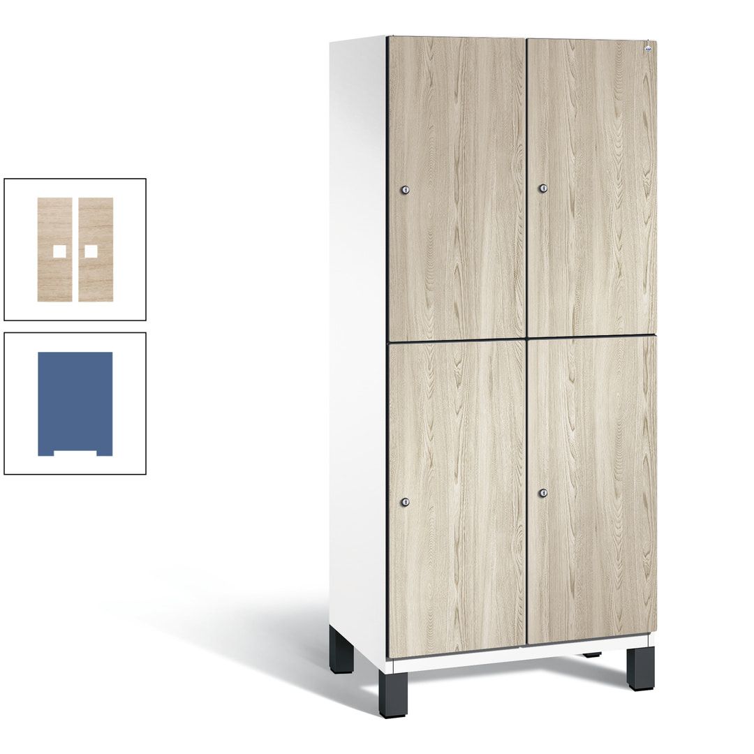 Fächerschrank, Garderobenschrank, mit Füßen, 2 Abteile, 1.980 x 800 x 525 mm (HxBxT), Korpus anthrazitgrau, Tür Donau-Ahorn
