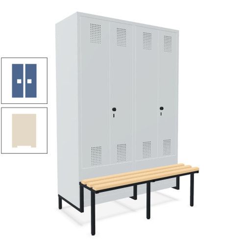 Doppel-Spind, Garderobenschrank, Buche Sitzbank integriert, 4 Abteile 300 mm, Korpus anthrazitgrau, Tür anthrazitgrau, 1.850 x 1.200 x 815 mm (HxBxT)
