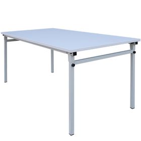 Klapptisch mit 4-Fuß, Plattengröße wählbar, Höhe 750 mm, Gestell und Platte lichtgrau, melaminbeschichtet, Nivelliergleiter, Sicherheitsarretierung